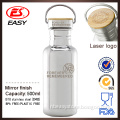 DS788 Mirror Reusable 500ML Wide Mouth Stainless Steel Travel Water Bottles With Bamboo Cap